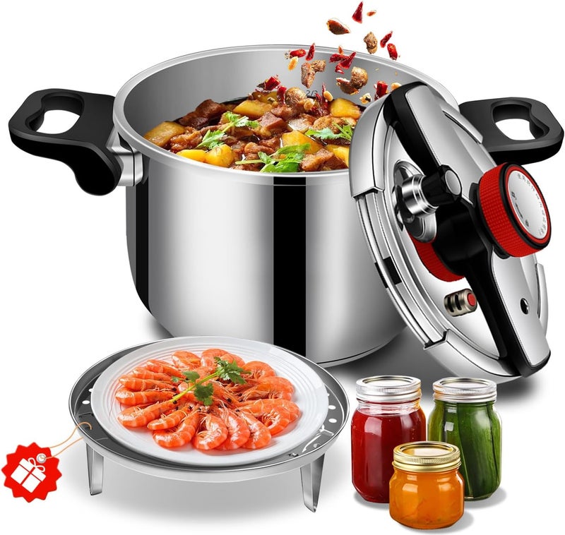 KAIVESEA 6.34 Quart Pressure Cooker, 304 Stainless Steel - Explosion-Proof Lock, One Hand Operation, Fast Cooking, Dishwasher Safe & Induction Compatible, Family Size Cookware - Image 1
